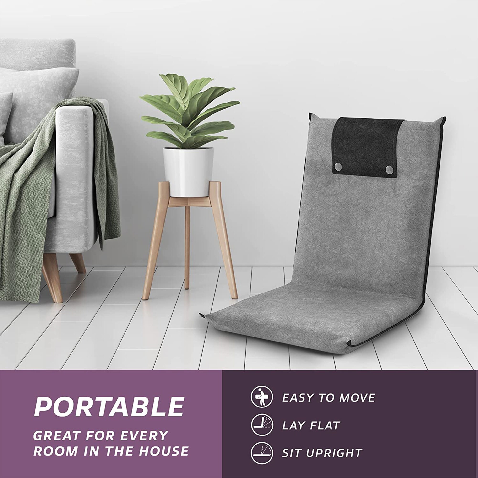 bonVIVO Portable Padded Cushion Floor Chair Seat w Adjustable