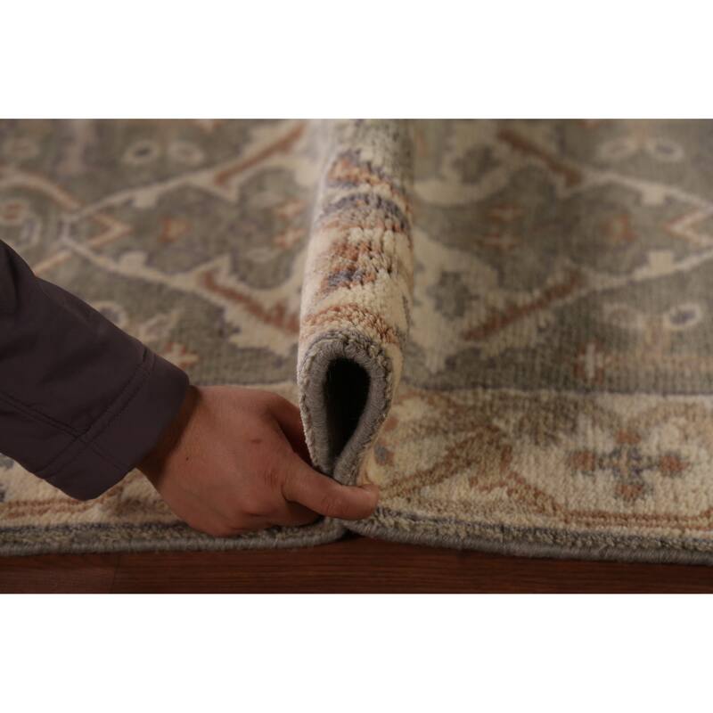 All-Over Oushak Indian Runner Rug Hand-Knotted Wool Carpet - 2'7"x 10'0"