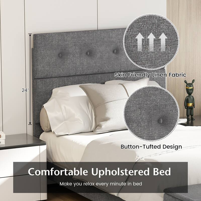 Costway Full Upholstered Bed Frame with Ottoman Storage Linen Button