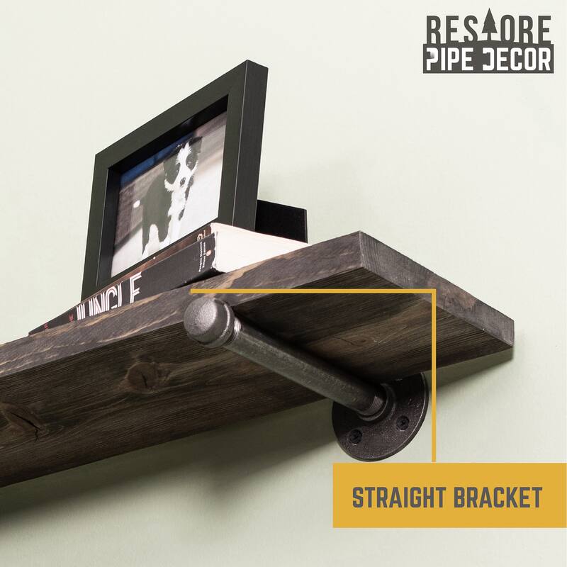 Restore Wood 24 in. Wall Shelf Straight Steel Pipe Brackets, Set of 2