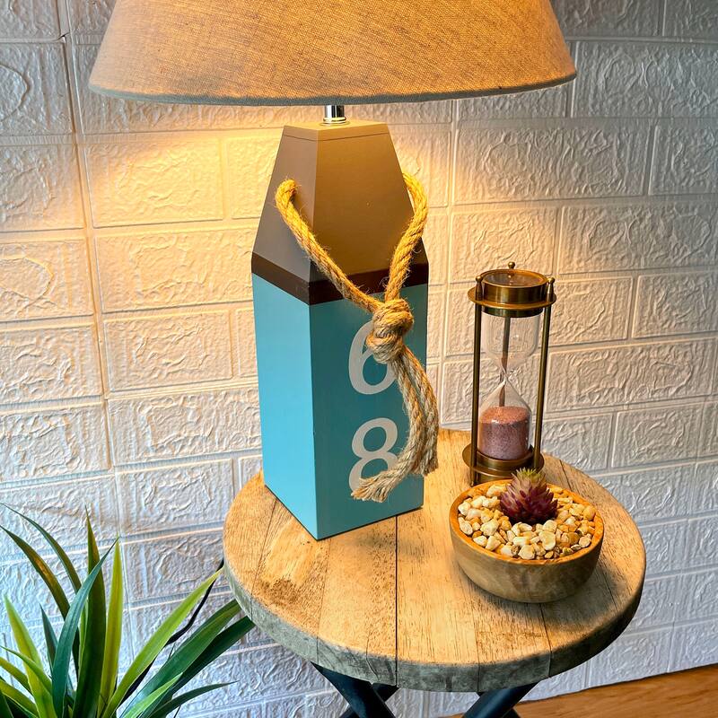 Coastal Blue Buoy Table Lamp 19.5" Nautical Beach Decor With Shade - 19.25 X 12 X 12 inches