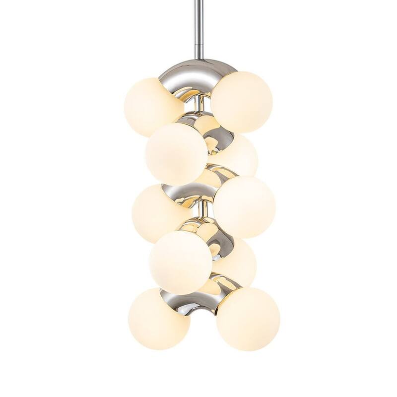 10-Light Tiered Frosted Glass Globe Pendant Light - Chrome