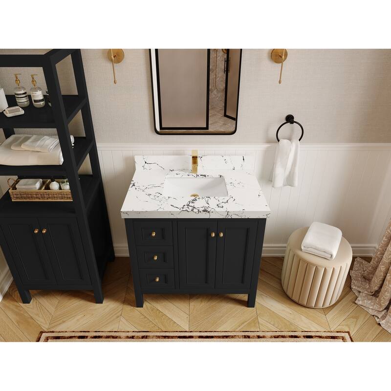 Willow Collections 36 in. W x 22 in. D Nashville Center Right Sink Bathroom Vanity with Countertop - 2"Viola Night - Black