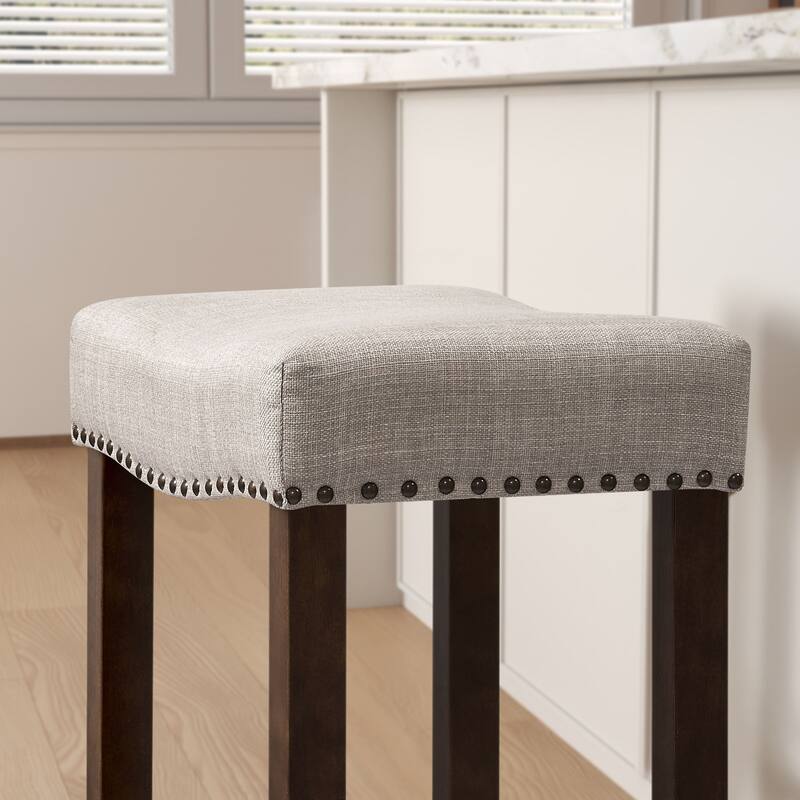 Subrtex Bar Stools / Counter Stools Saddle Linen / Solid wood / Farmhouse Style 24", 29"