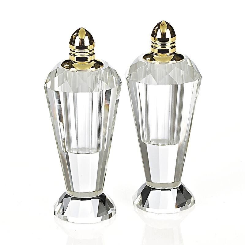 Preston Gold Handmade Lead Free Crystal Pair of Salt & Pepper Shakers - H4" - Clear - 2 Piece