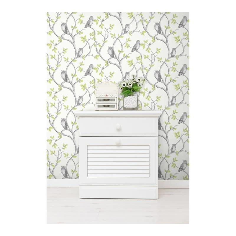 Fine Decor Linden Green Owl Wallpaper - 20.5 x 396 x 0.025