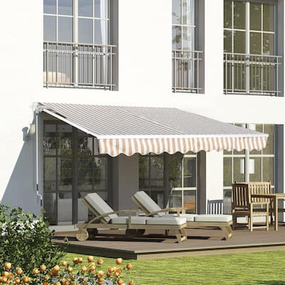 Outsunny 13' x 8' Manual Retractable Sun Shade Patio Awning with Durable Design & Adjustable Length Canopy