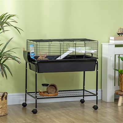 Small Animal Cage with Wheels, Storage Shelf and Removable Stand - 33" L x 18.5" W x 35.25" H