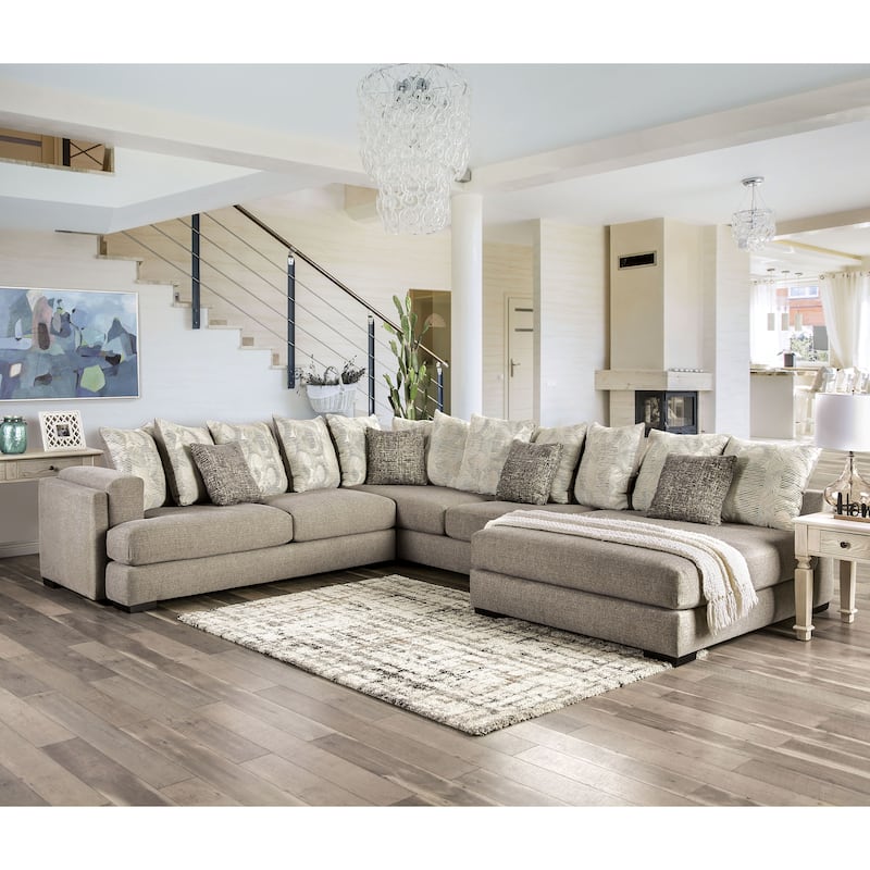 Stym Transitional Light Grey Chenille U-Shaped Sectional by Furniture of America