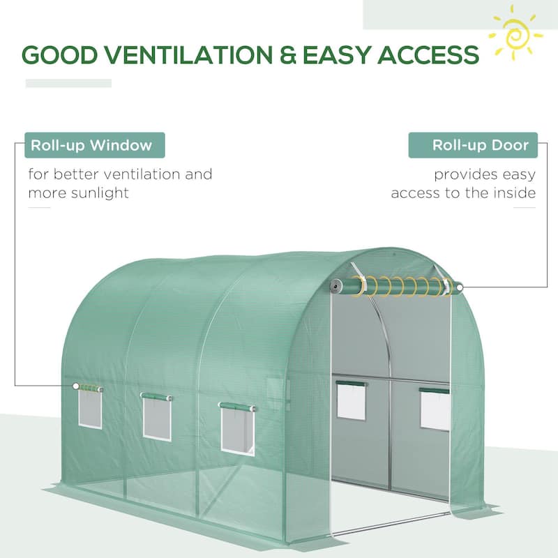 Outsunny Replacement Greenhouse Cover Tarp with 12 Windows for Ventilation & Zipper Door, Green