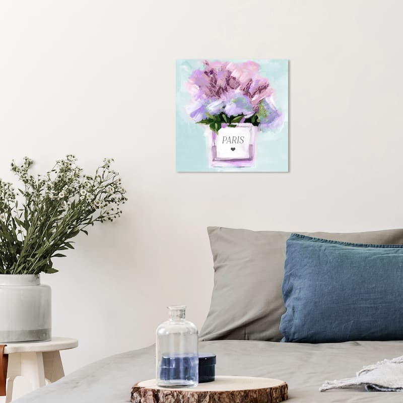 Wynwood Studio Canvas Floral and Botanical Lavender Bouquet Paris Purple and Modern & Contemporary Wall Art Canvas Print - 12 x 12