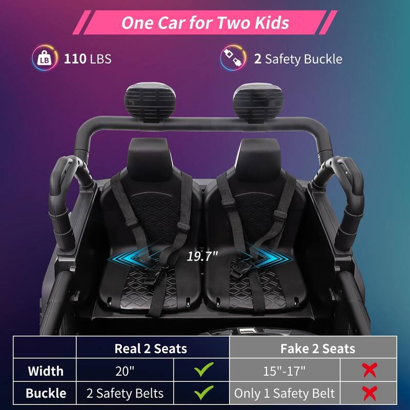 24V Kids Ride-On Truck with Remote Control, 19.7" Seat Width 2-Seater Electric Toy