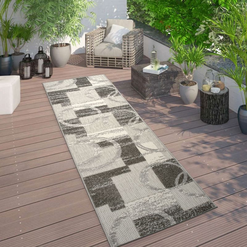 World Rug Gallery Modern Boxes Abstract Indoor/Outdoor Area Rug - 2' x 7' Runner - Gray