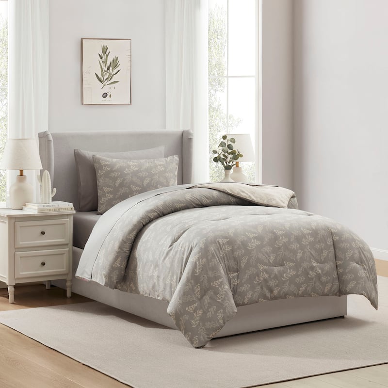 Empyrean 7 Pc Botanical Comforter Set with Sheets, Soft Breathable Lightweight Bedding Bag