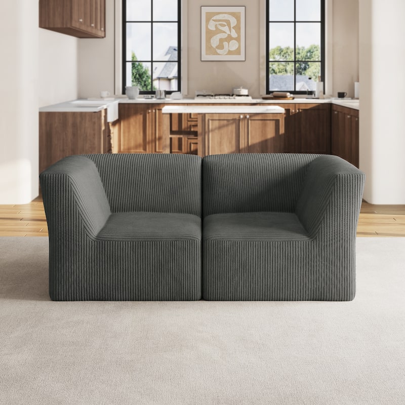 71" W Corduroy Fully Sponge Molded Couch Modular Sectional Sofa