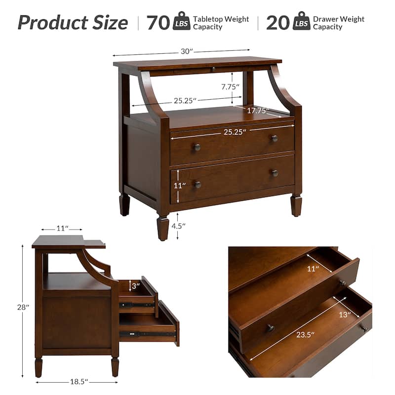 Jennifer 2 - Drawer Nightstand with Built-In Outlets and Pull-out Tray Set of 2 by HULALA HOME