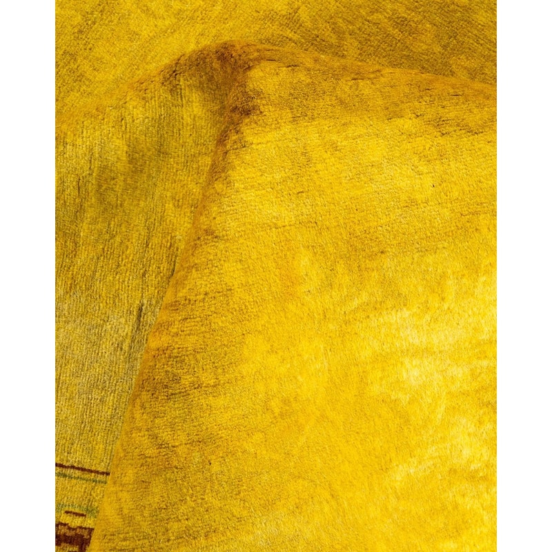 Overton Hand Knotted Wool Vintage Inspired Modern Contemporary Overdyed Yellow Area Rug - 6' 1" x 8' 10"