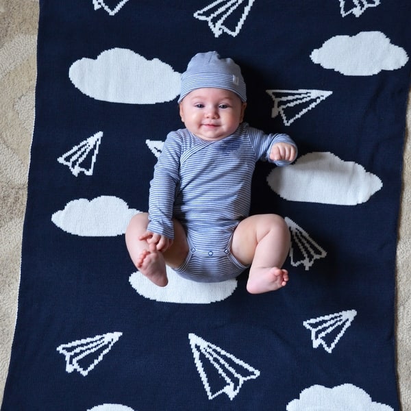 slide 2 of 6, Hello Spud Chenille Paper Airplanes Blanket - 40"x30" Navy