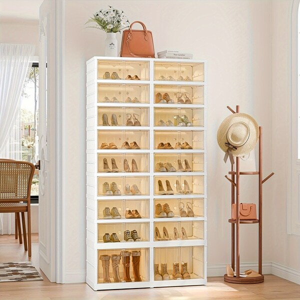 9 Tier Foldable Shoe Rack Organizer, Clear Plastic Shoe Boxes with