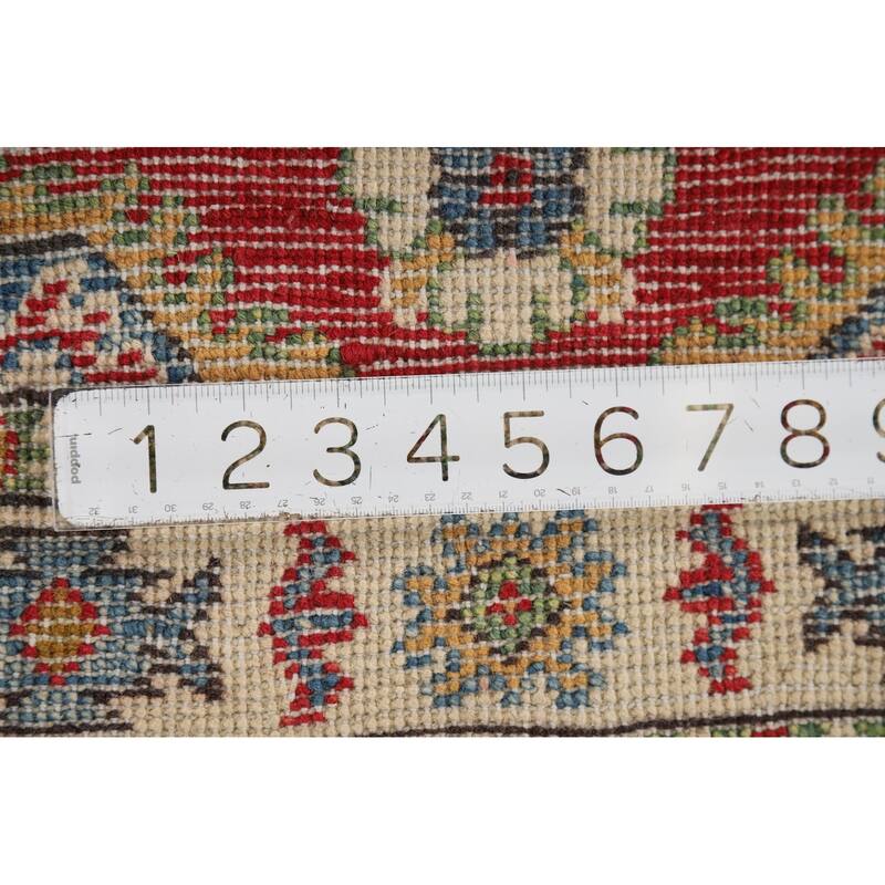 Red Kazak Foyer Rug Hand-Knotted Geometric Wool Carpet - 2'0" x 3'2"