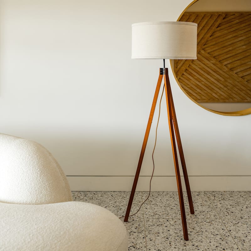Brightech Eden 58 in. Traditional 3-Way Dimming LED Tripod Floor Lamp with Beige Fabric Drum Shade