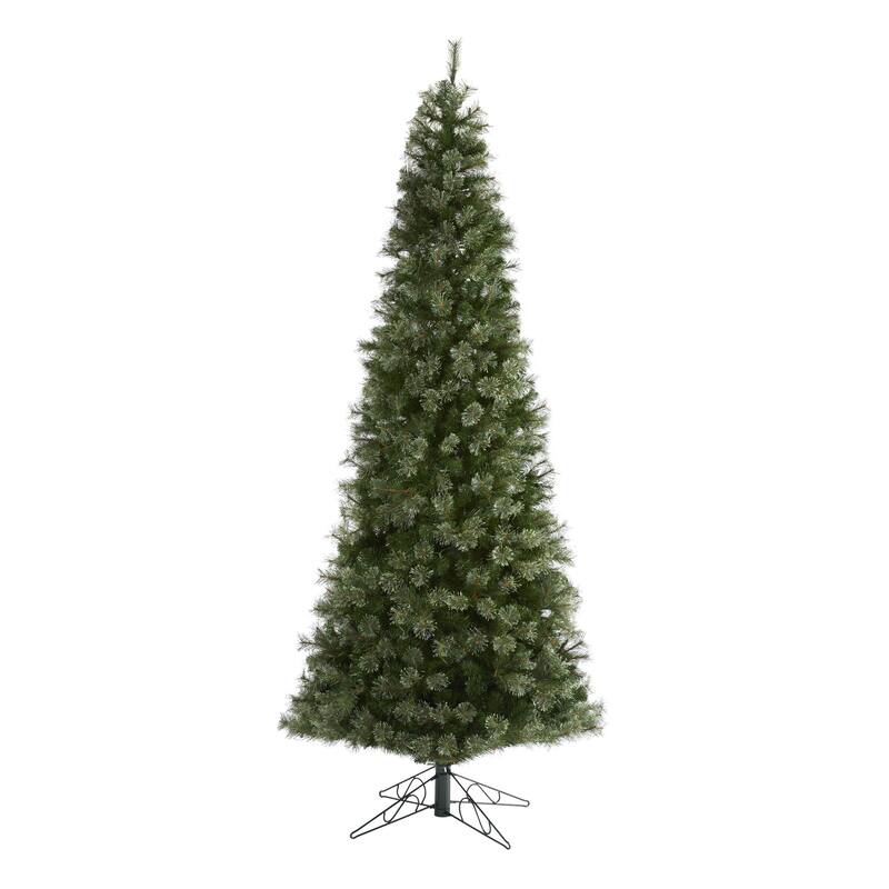 10ft Slim Christmas Tree with Lights - Pencil Artificial Holiday Tree, 750 LED Lights & Stand - Green - 120