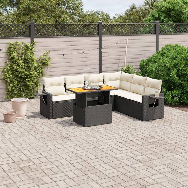 vidaXL Patio Sofa Set with Cushions Table and Lounge Sofas 7 Piece Poly Rattan - 21.7 x 39.4 x 28.7