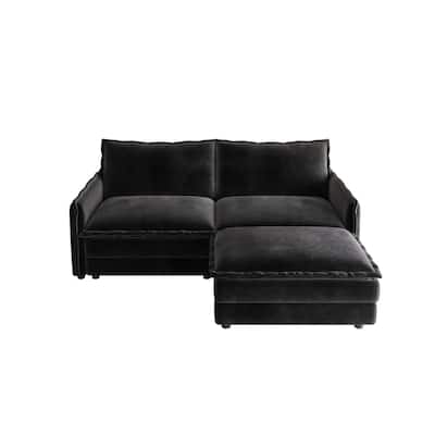 Corduroy Upholstered 2 Seater L Shaped Couch 75" Deep Seat Loveseat Sofa with Ottoman