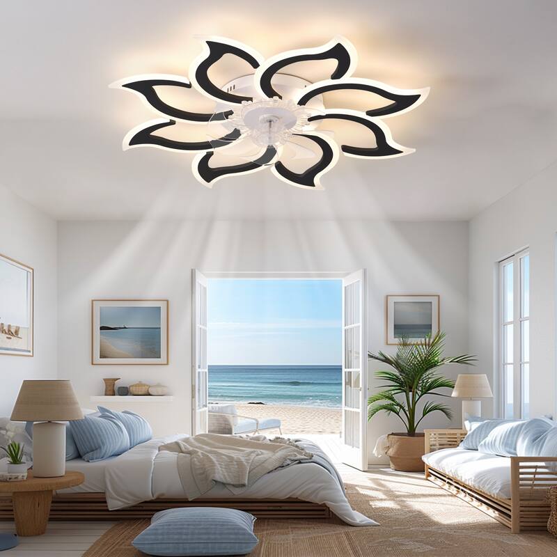 35.4In Black Ceiling Fan with Lights, Remote Control 3 Color Temperatures,6 Gear wind Speed Fan Light - Black