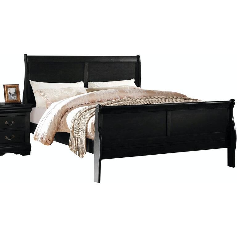 Transitional Solid Wood Bed with Veneers and Antique Brass Hardware