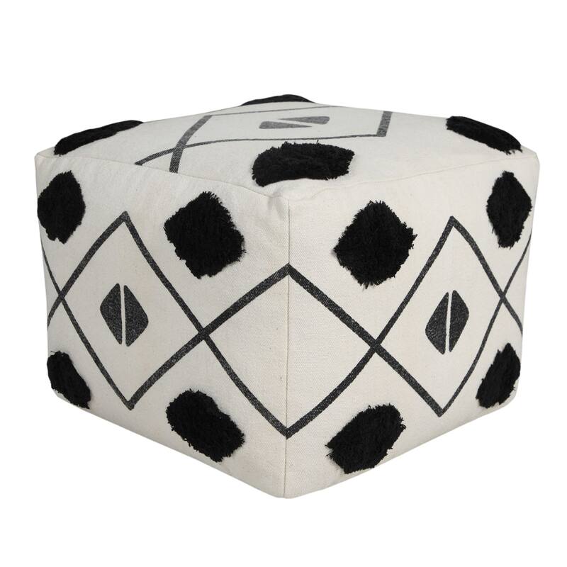18" Black and White Diamond Directional Square Pouf Ottoman