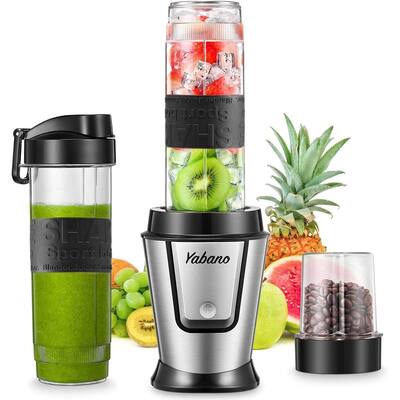 Personal Blender with 2 x 20oz Travel Bottle and Coffee/Spices Jar, Portable Smoothie Blender and Coffee Grinder in One