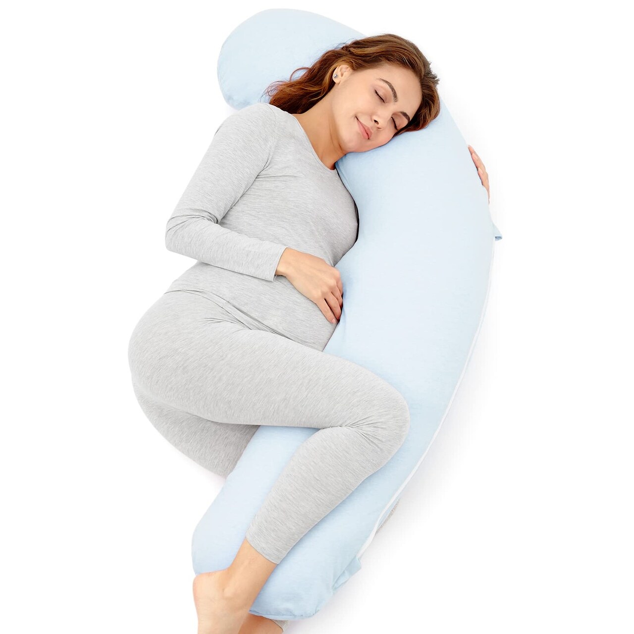 Pregnancy Pillows for Sleeping J Shaped Maternity Pillow for Pregnant Women Portable Body Pillow with Jersey Knit Cotton Cover