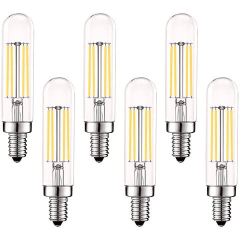 Luxrite T6 T6.5 Vintage LED Tube Light Bulbs 5W= 60W, 4000K Cool White, Dimmable, 500 Lumens, UL Listed, E12, 6-Pack