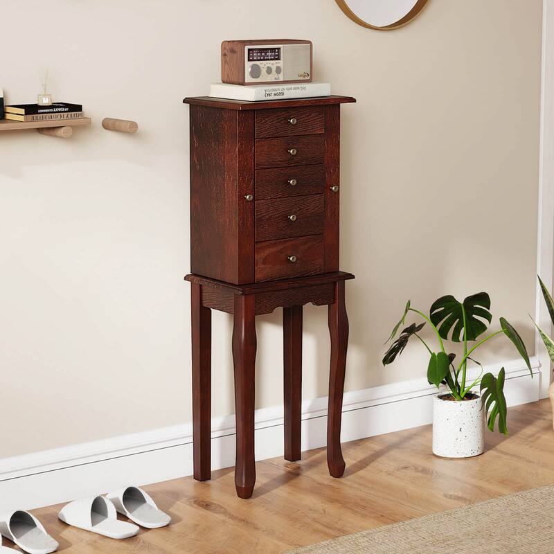 Costway Jewelry Cabinet Storage Chest Standing Organizer Mirror White - See Details