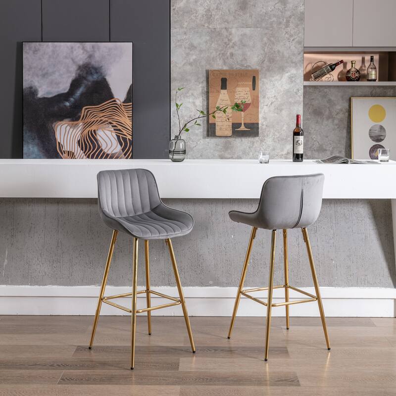 Bar Stools with Chrome Footrest and Base Velvet