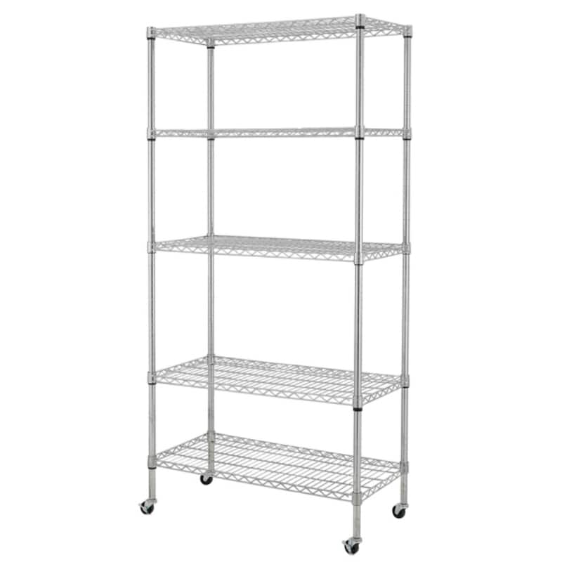 5-Tier NSF-Certified Steel Wire Shelving with Wheels Black - (35.43 x 17.72 x 70.87)"