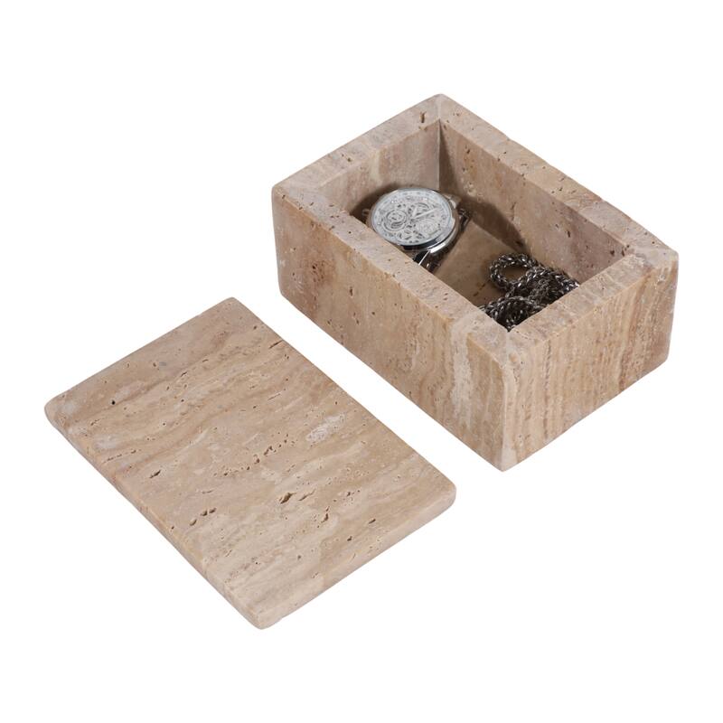 Travertine Decorative Box with Lid - Tan