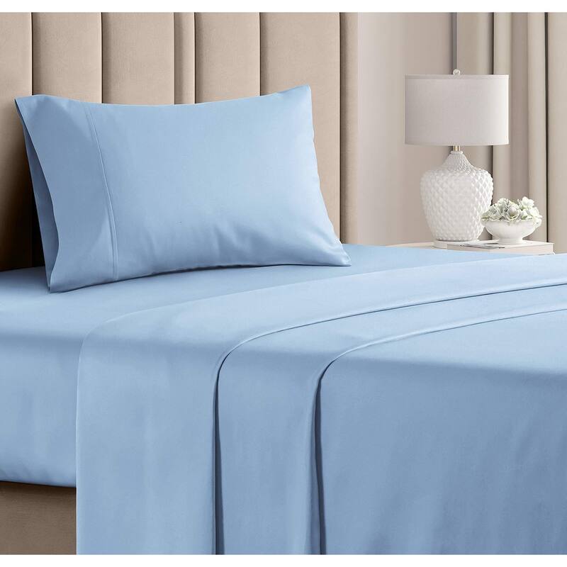 CGK Linens 4 Piece 100% Cotton 400 Thread Count Soft & Comfy Bed Sheet Set - Twin - Light Blue