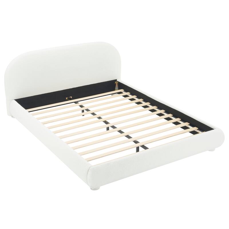 Boucle Bed Frame, Upholstered Cloud Platform Bed with Headboard, Anti-Collision Soft Rounded Corners, No Box Spring Required