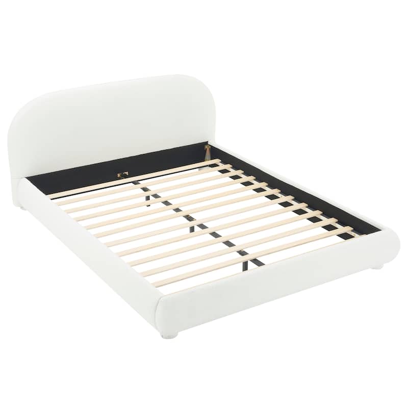 Christopher Knight Home - Dreamy Simple Modern Cream Boucle Upholstered King Bed with Curved Headboard