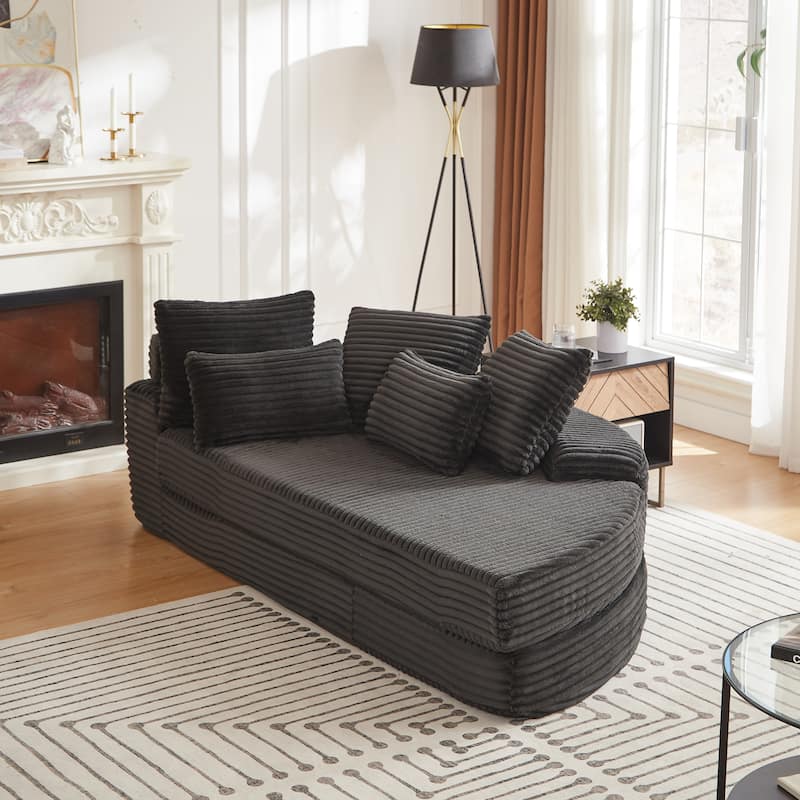 78.5-Inch Corduroy Semi-Circular 2-in-1 Sofa Bed,Designer Recliner with Pillow - Black-Right Side Facing