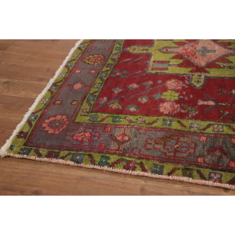 Hand Knotted Oriental 100% Wool Carpet Traditional Geometric Red Heriz Runner Rug - 11' 2'' X 3' 8''