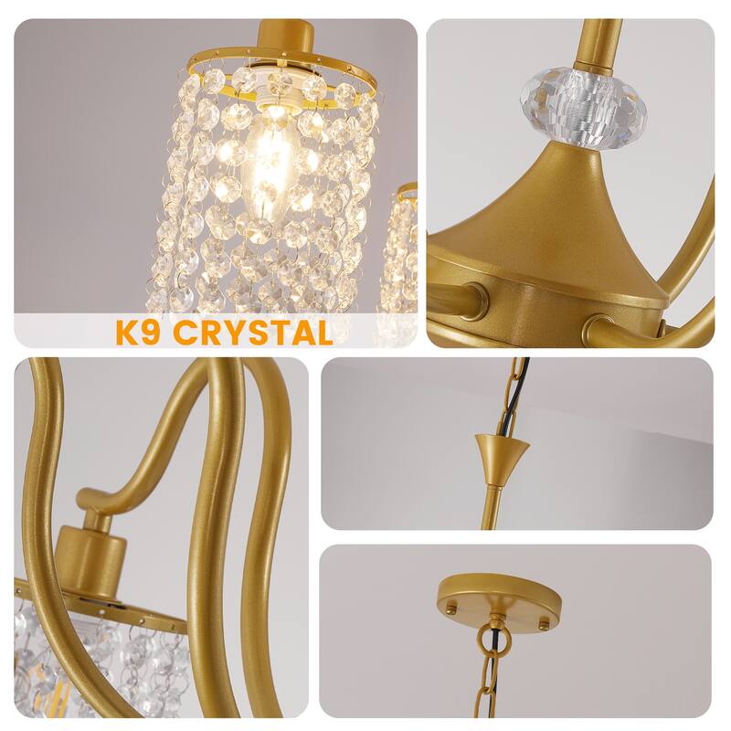 Modern Farmhouse Vintage Crystal Chandelier, 6-Light Rustic Kitchen Island Light Fixture