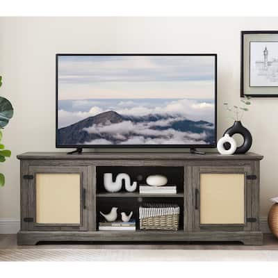 Farmhouse Rattan TV Stand Console Table for TVs up to 70 In