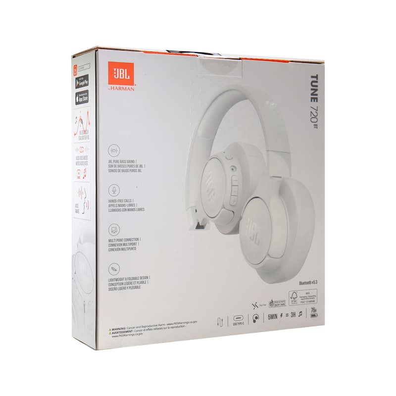 JBL Tune 720BT Over-Ear Wireless Headphones (White)