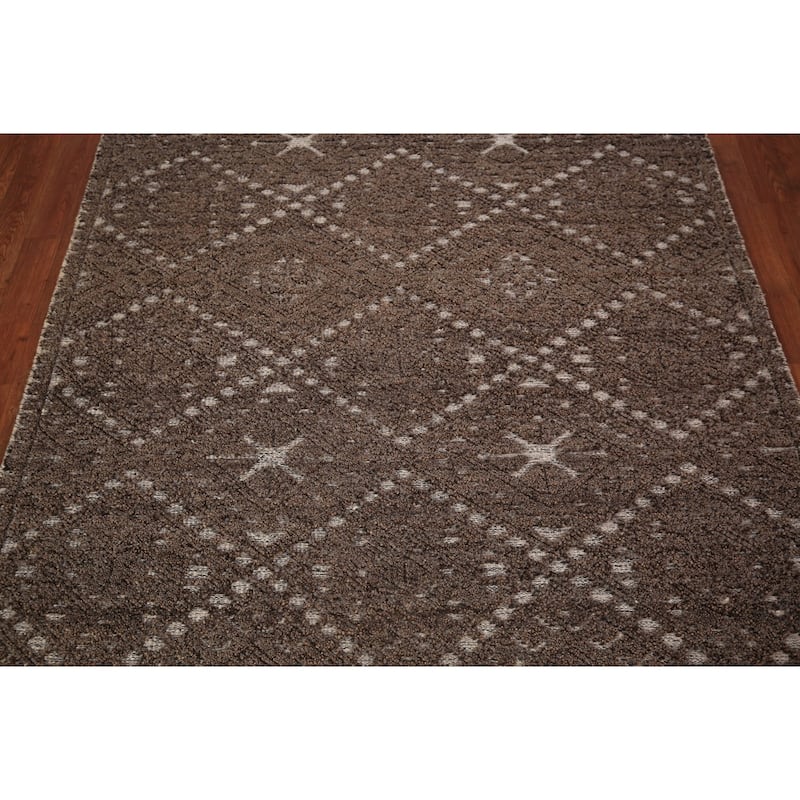 Brown Geometric Moroccan Oriental Area Rug Handmade Wool Carpet - 5'0" x 8'2"