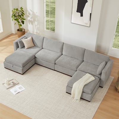 Donna Oversized Modular Sectional Fabric Sofa with Upgraded Wood Base