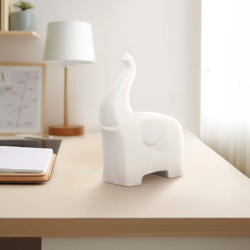 Ceramic Elephant Sculpture Contemporary Elephant Statue for Home or Office Decor Elephant Lover Gift Idea - Ivory/beige - 5" x 3" x 7"