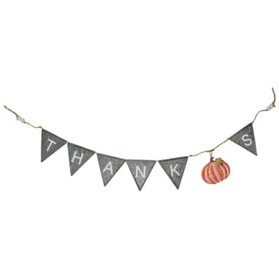 64" Metal Gray White and Orange Thanksgiving "THANKS" Decorative Banner